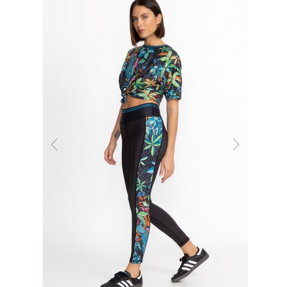 Johnny Was Bee Active High Waist Leggings Pockets Black Tropical Womens Size XS - Picture 1 of 8
